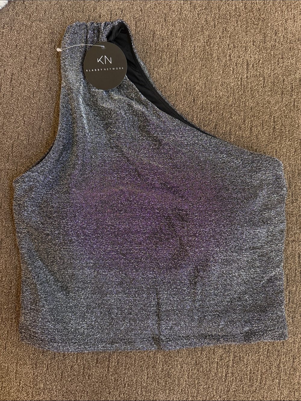 One shoulder crop top with built-in bra NOT PURPLE